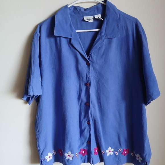  Kim Rogers Linen Blend Embroidered Floral Shirt Size 1X - Picture 7 of 9